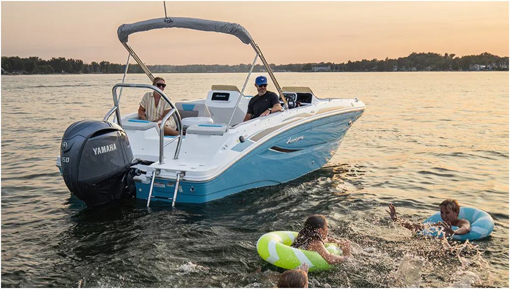 Hurricane boat with people in the water